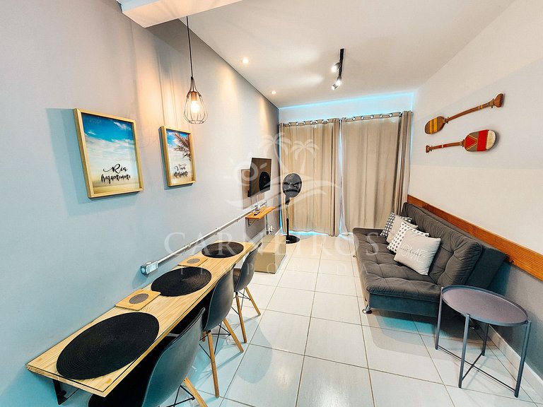 Flat 1 Quarto no Muro Alto Clube(C20-3)