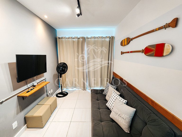 Flat 1 Quarto no Muro Alto Clube(C20-3)