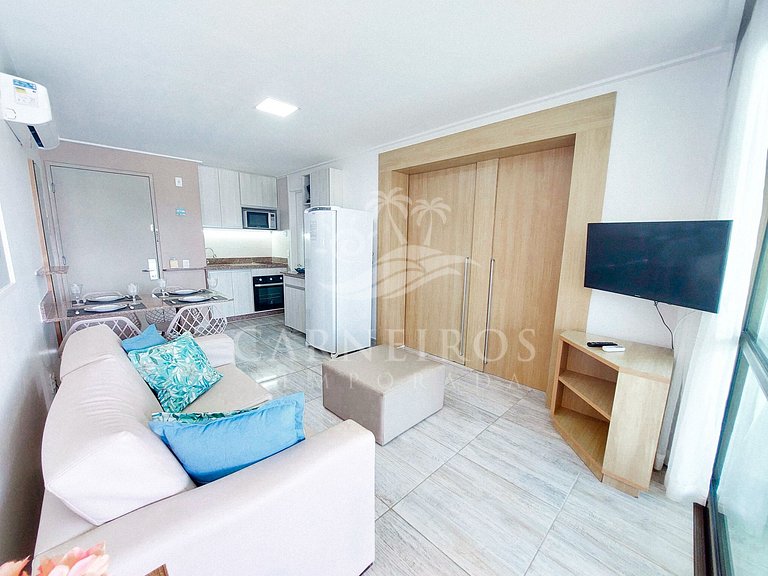 Flat 02 Quartos no Beach Class Muro Alto (D303)